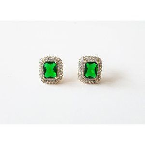 18k Emerald Vintage Rhinestone Luxury Stud Earrings